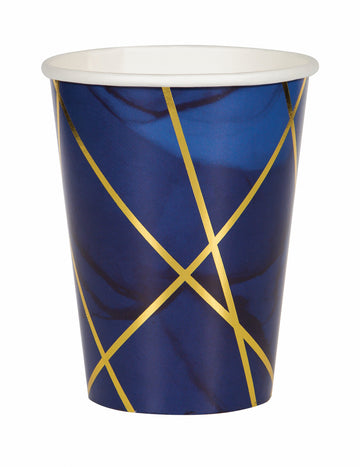 8 db kék és arany márvány papírpohár, 354 ml
