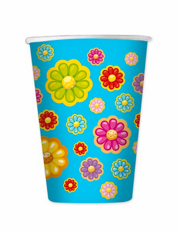 8 db százszorszép mintás kartonpohár, 200 ml űrtartalommal, kék virágok