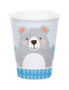Gobelets en carton Petit Ours Gris pour anniversaire bleu et gris