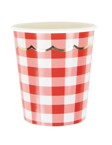 8 db piros és fehér kockás mintás kartonpohár, 200 ml