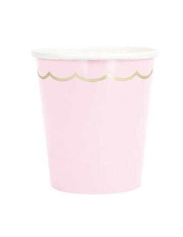 8 db kagylós kartonpohár pasztellrózsaszínben és aranyban, 200 ml