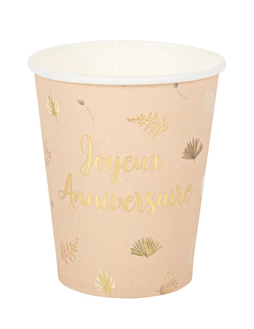 8 darab boho blush és arany színű, boldog születésnapot feliratú papír pohár, 255 ml 