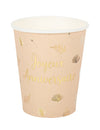 Gobelets Joyeux anniversaire boho pour fête blush et or en carton
