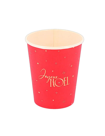 8 db időtlen Joyeux Noël pohár, piros és arany, 25,5 cl