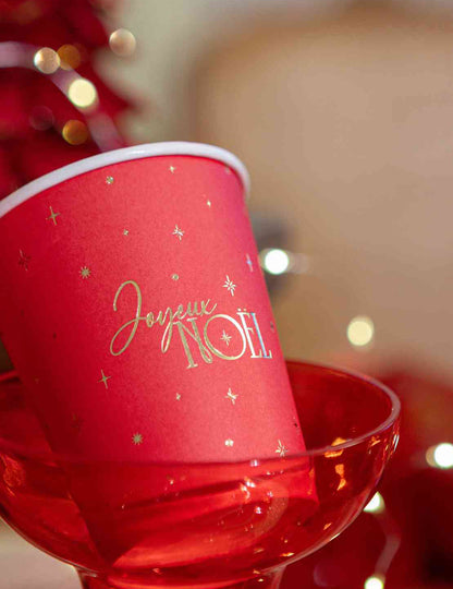 8 gobelets Joyeux Noël L'Intemporel rouge et or 25,5 cl