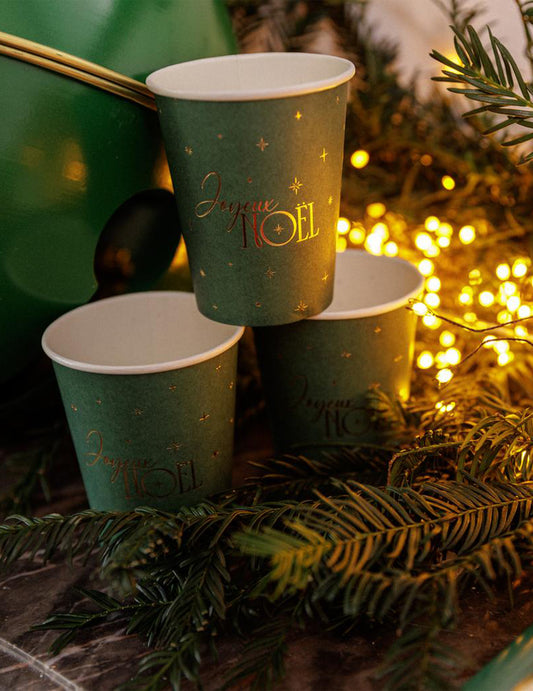 8 db időtlen Joyeux Noël pohár, angolzöld és arany, 25,5 cl