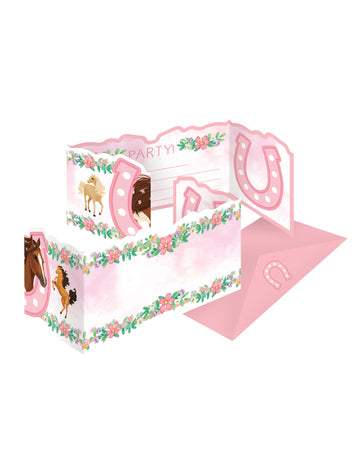 8 meghívó borítékokkal, aranyos lóminta, lány születésnapja