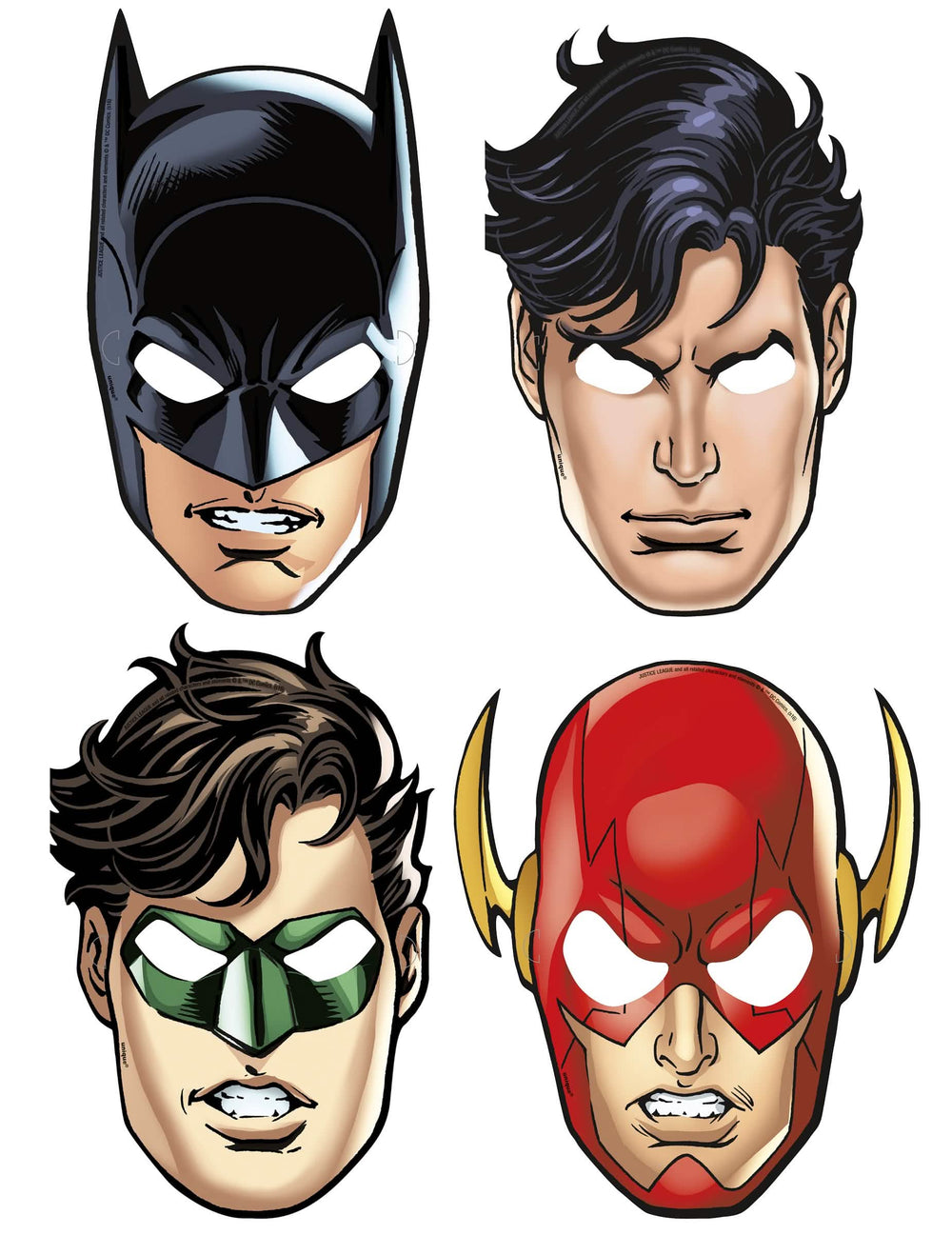 Maszkok kartonból Justice League Batman Superman Green Lantern és Flash