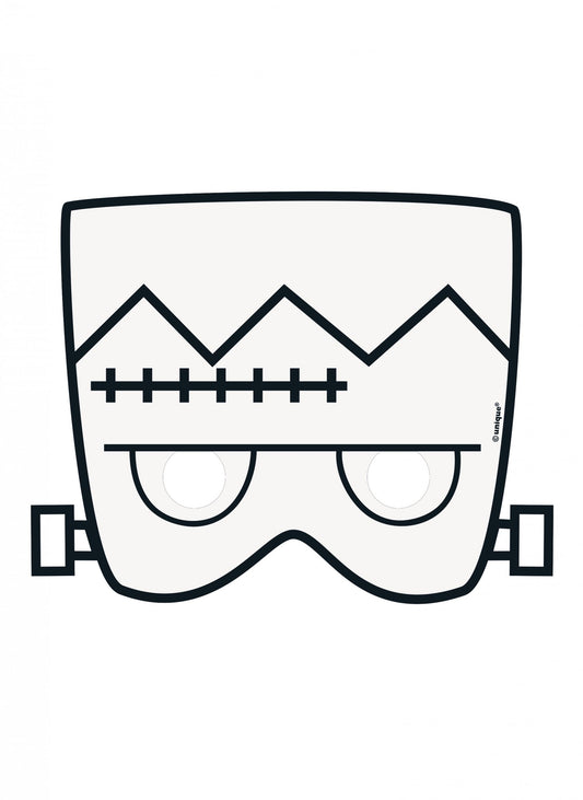 Masque en papier à colorier Halloween Frankenstein pour enfant blanc