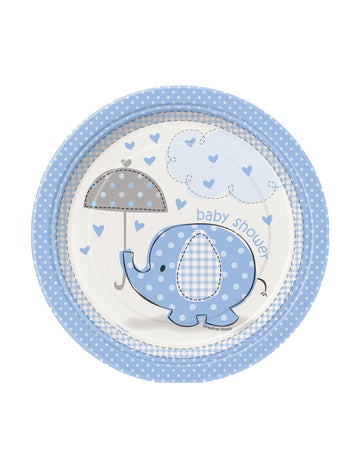 Kék pöttyös elefántos papírtányér baba zuhanyra