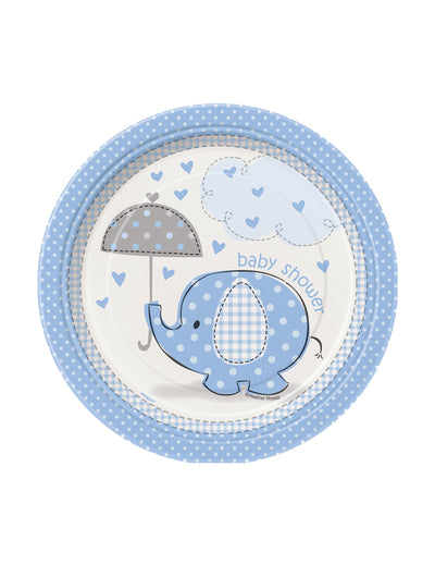 Assiette en carton éléphant pour baby shower bleu