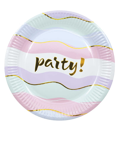 Assiettes en carton Elegant Party pour fête pastel à vagues dorées