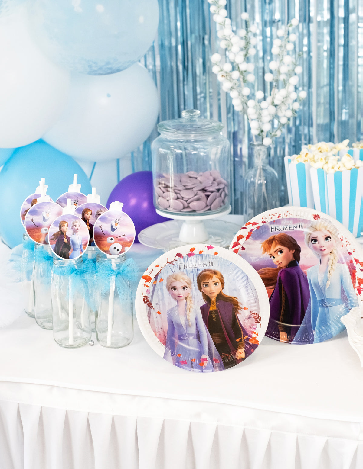 Mise en situation des assiettes en carton La Reine des Neiges 2