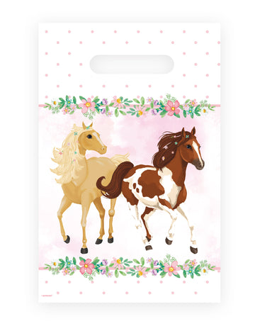 Sacs cadeaux joli cheval pour anniversaire équitation rose avec chevaux et fleurs