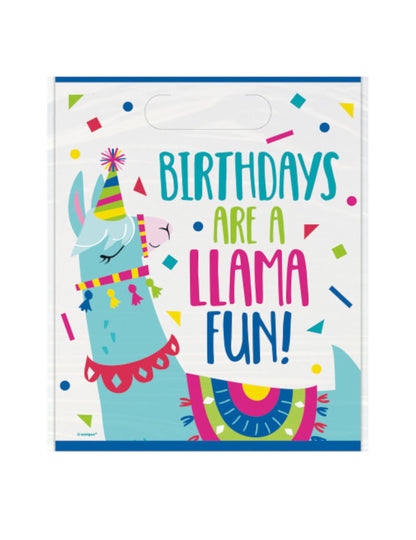 Sacs cadeaux lama pour anniversaire enfant multicolores avec message Birthdays are a llama fun