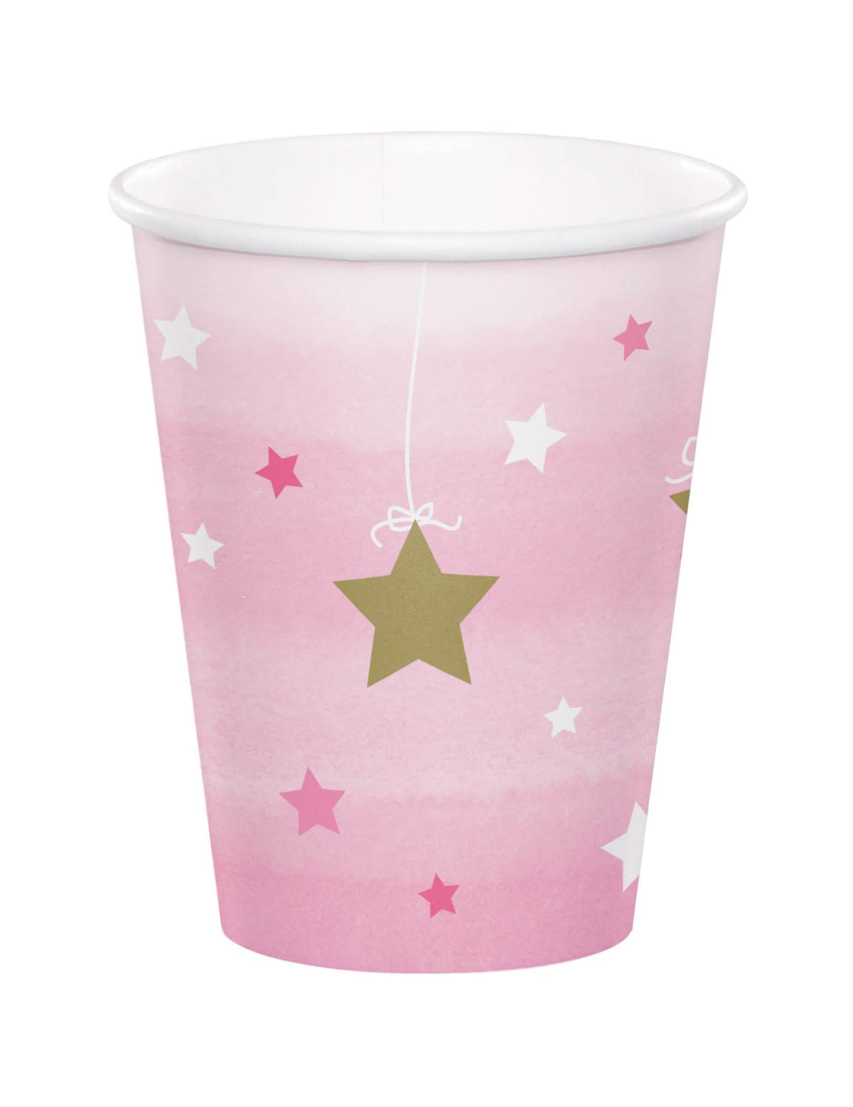 One Little Star papírpoharak gyerek rózsaszín arany csillagokkal