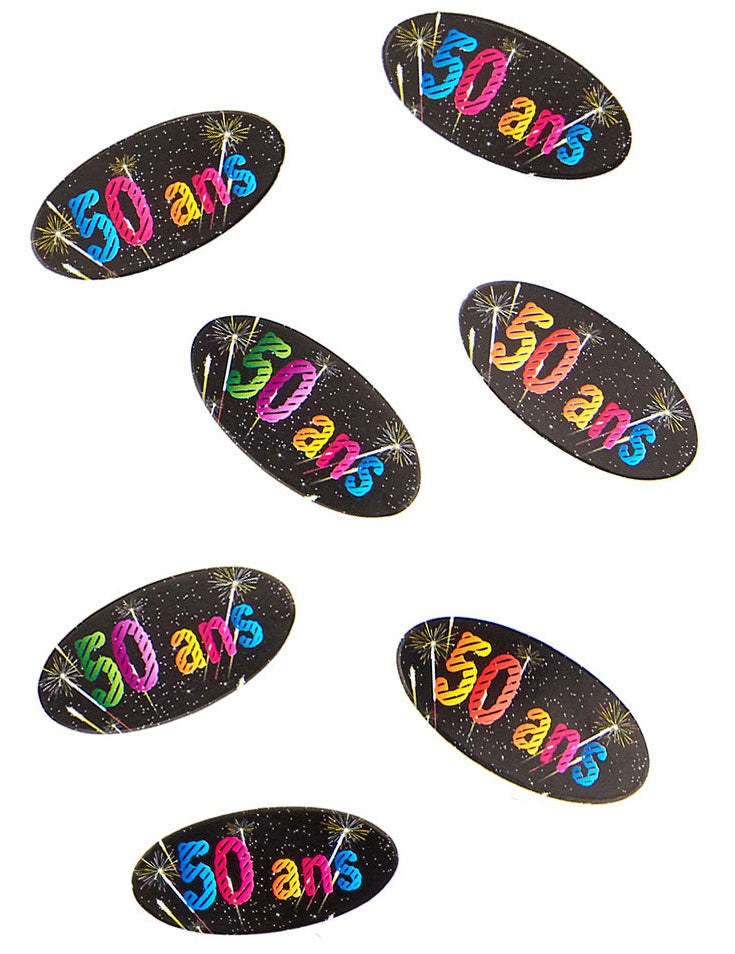 Confettis de table en papier 50 ans feux d'artifice pour anniversaire noirs et multicolores
