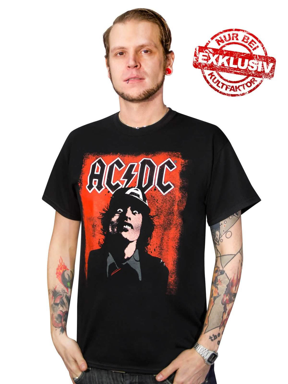 AC/DC Silly Face Angus pólók férfi fekete piros és fehér