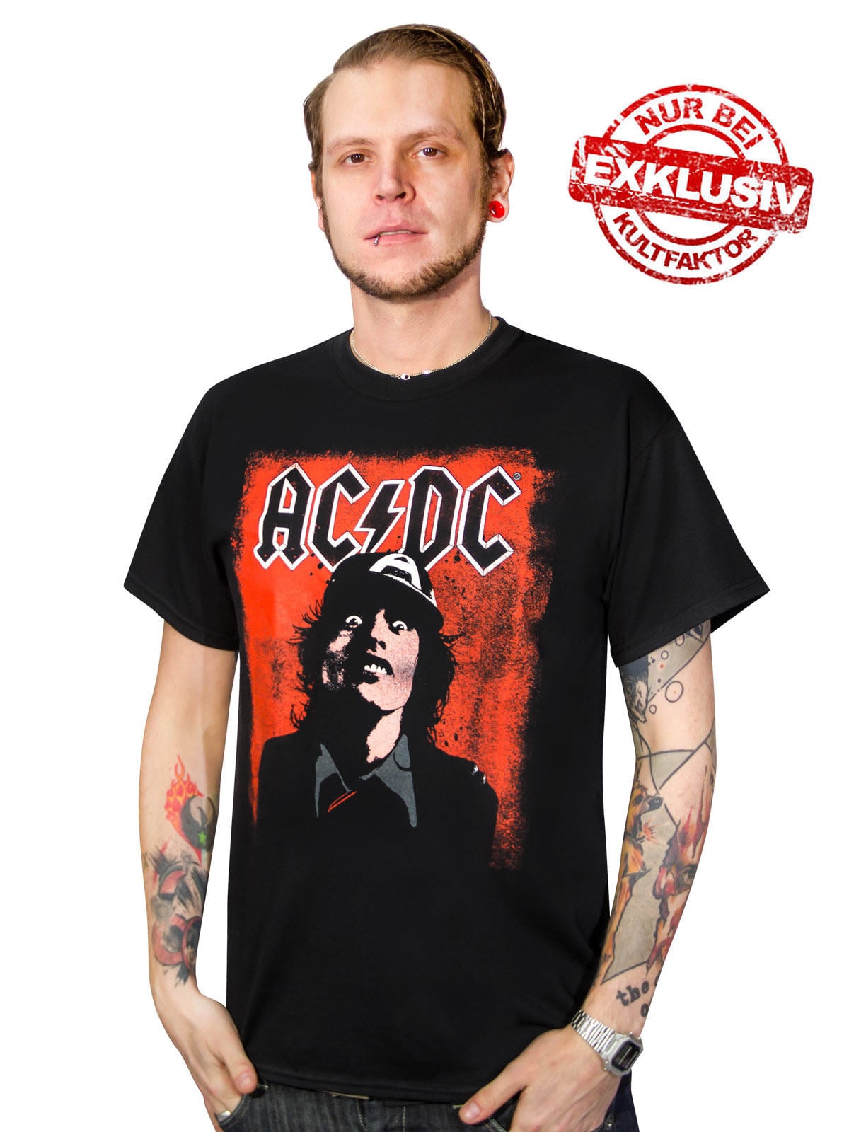 T-shirt AC/DC Silly Face Angus pour homme noir rouge et blanc
