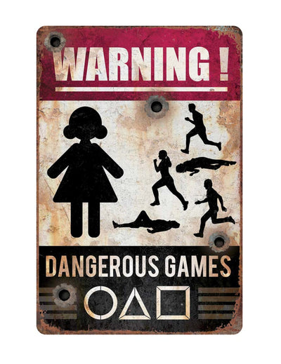 Affiche Dangerous Game pour décoration effet métal rouillé rouge et noir