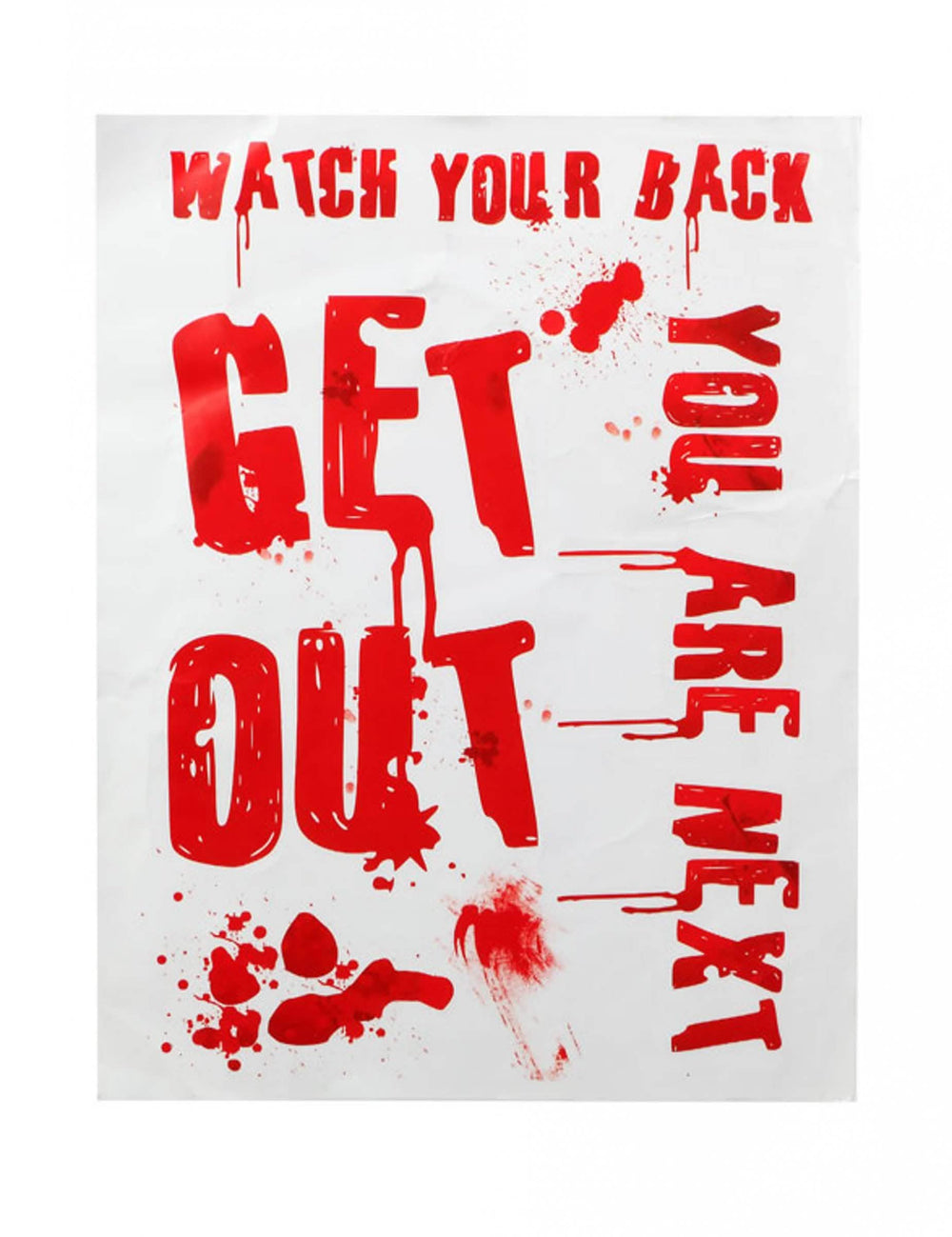 Véres Get out plakát halloweenra piros és fehér