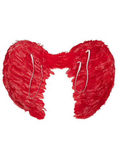 Détail des élastiques de maintien des ailes d'anges pour adulte rouges en plumes