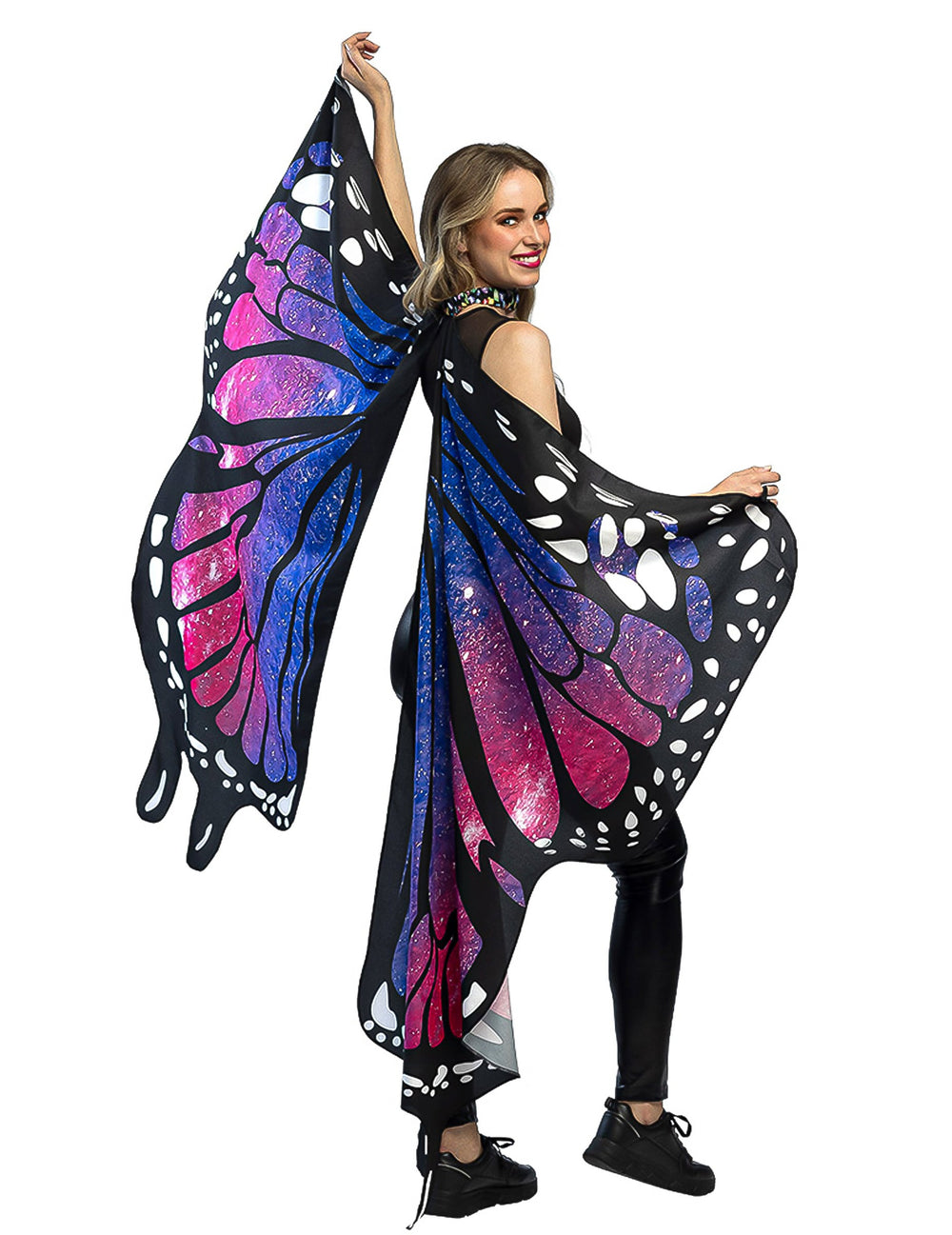 Ailes de papillon galaxie pour adulte violettes bleues et roses sur fond noir