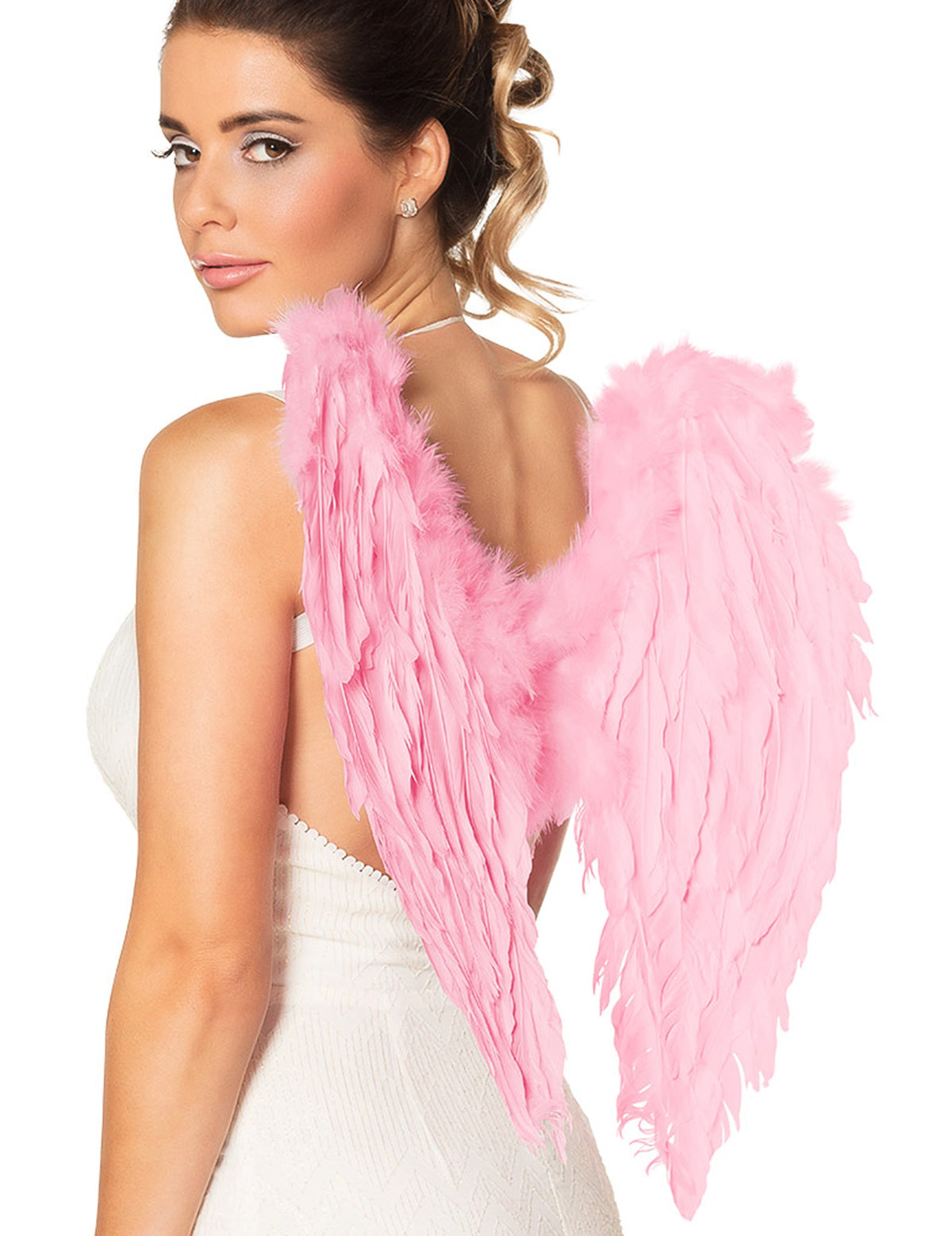 Ailes d'ange pour adulte rose pâle en plumes