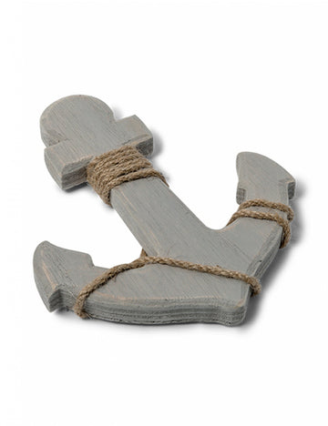 Szürke díszhorgony natúr fa kötéllel 14 x 12 cm