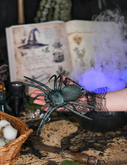 Irizáló zöld műanyag pók 23 cm