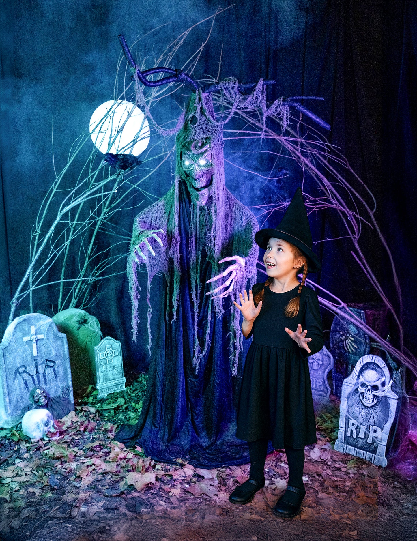 Kísértetjárta fa artikulált fény és hang 2 m Halloween