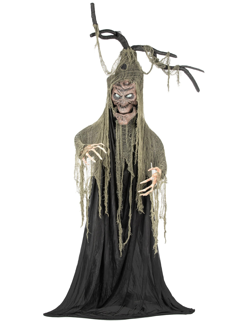 Vue de face de l'arbre hanté articulé lumineux et sonore Halloween