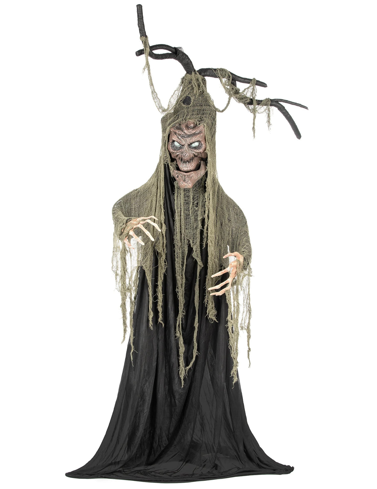 Vue de face de l'arbre hanté articulé lumineux et sonore Halloween