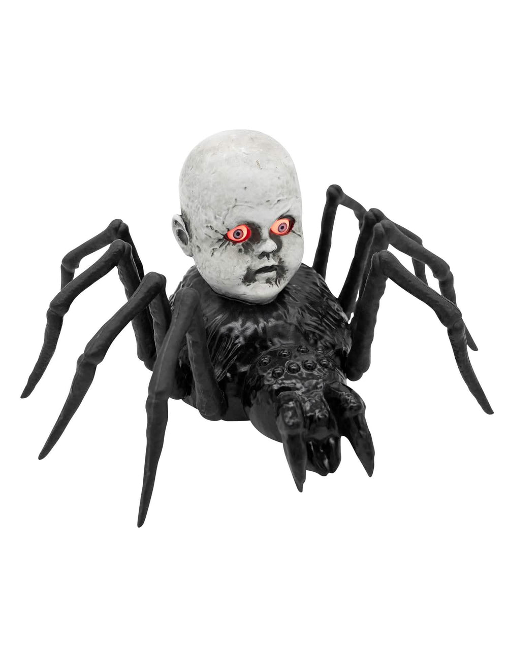 Mise en situation de l'araignée avec poupée rampante animée et lumineuse pour Halloween