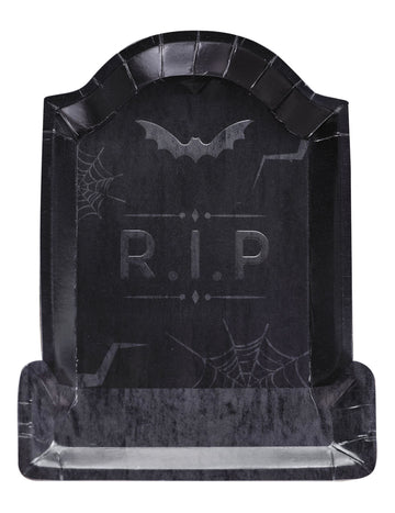 8 db sírkő mintás kartontányér, Nyugodj békében Halloweenkor