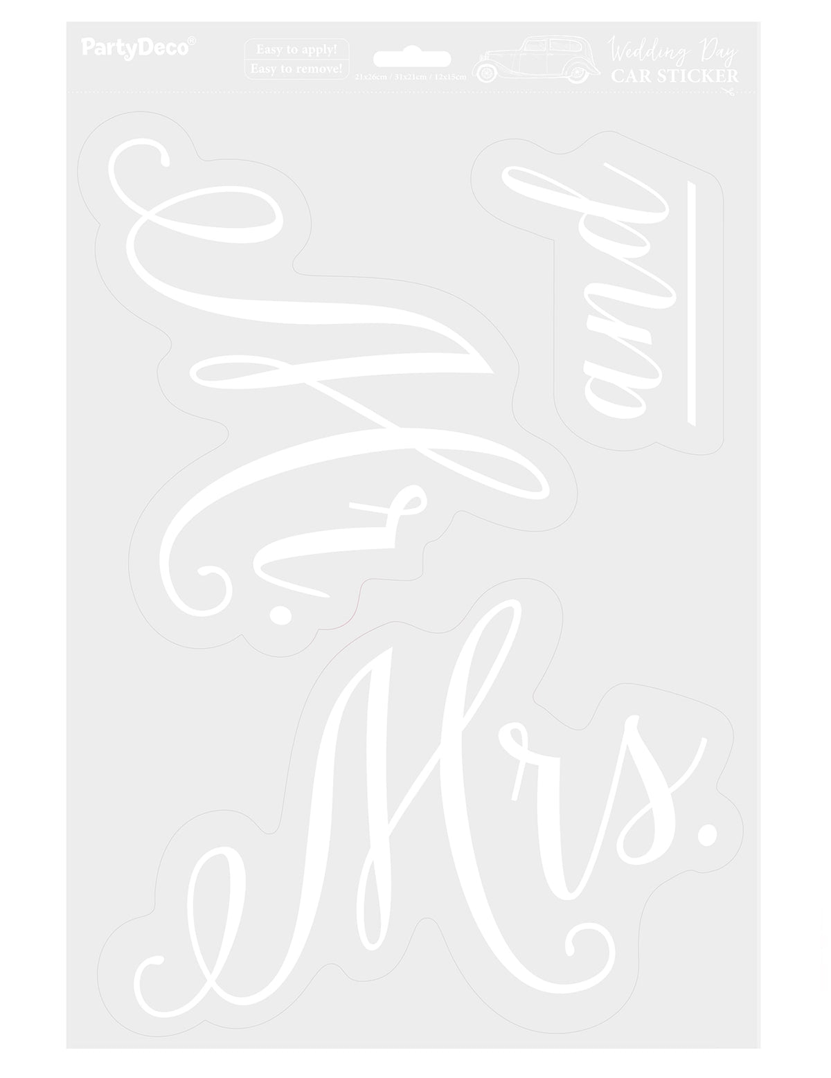 Autocollant Mr and Mrs pour voiture blanc lot de 3