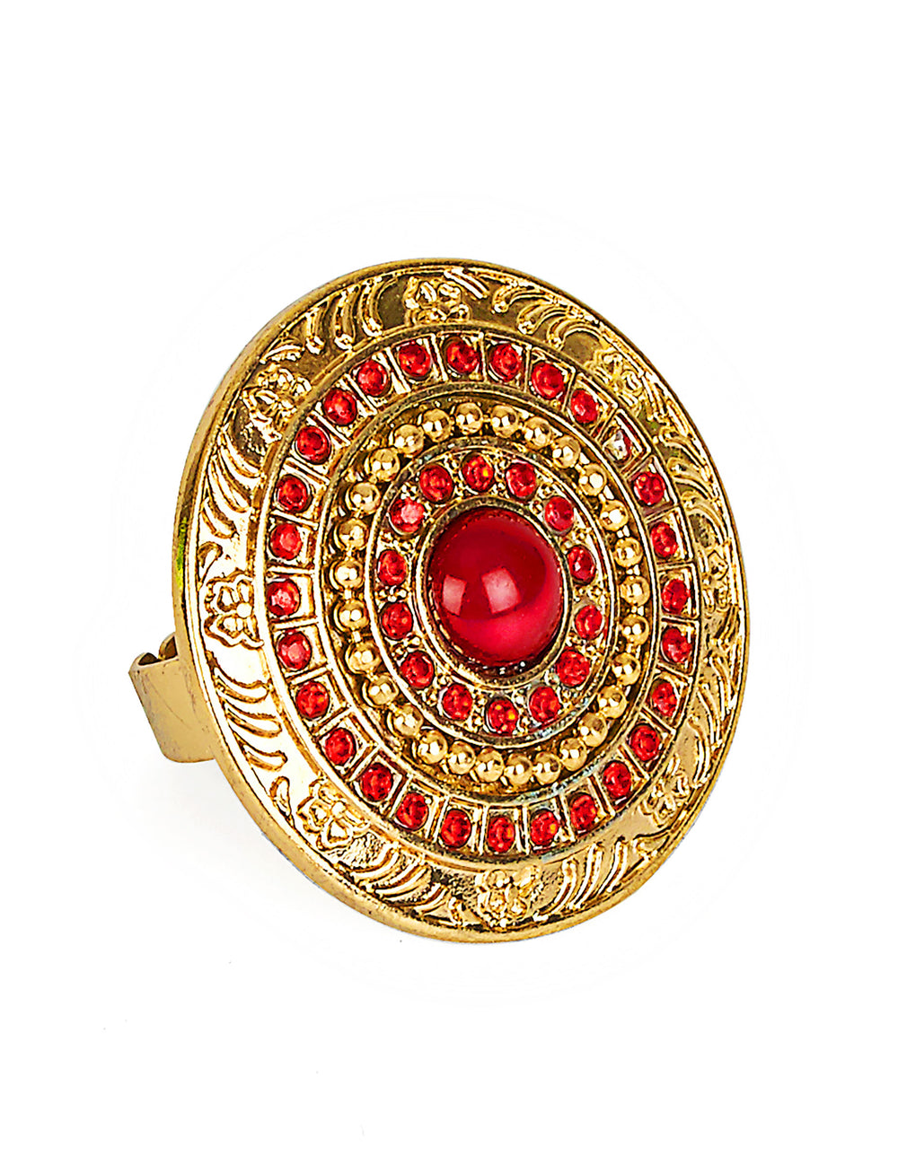 Bague déesse romaine pour adulte dorée avec pierres rouges