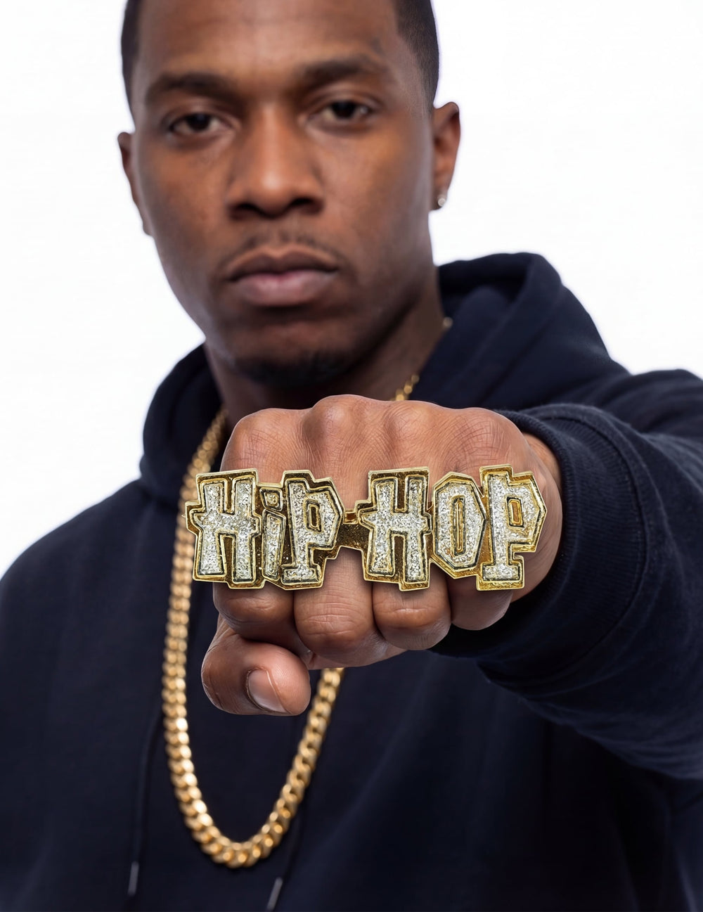 Bague hip-hop pour adulte doré à quatre doigts