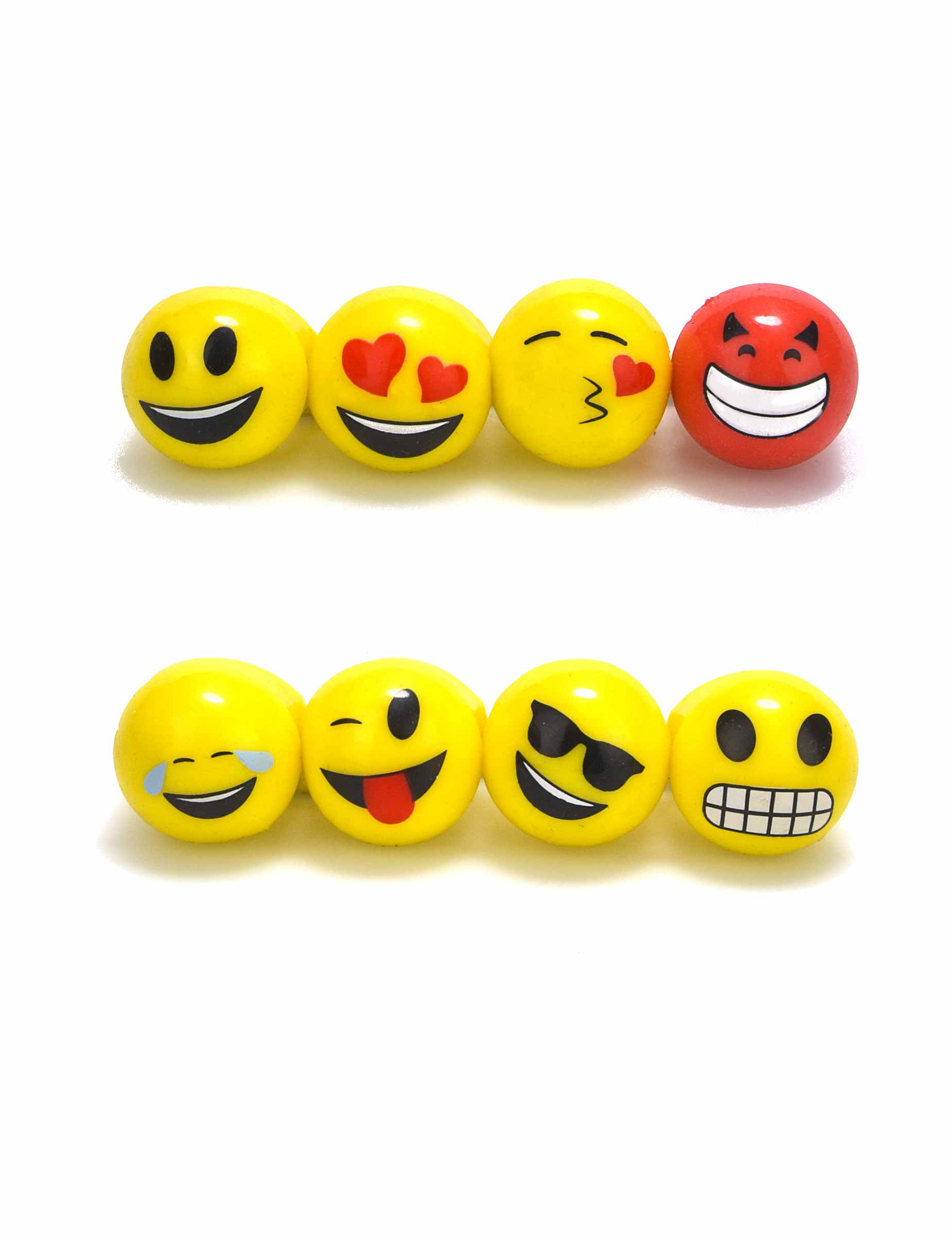 Bague LED Imoji™ pour enfant jaune et rouge avec différentes expressions émoticônes