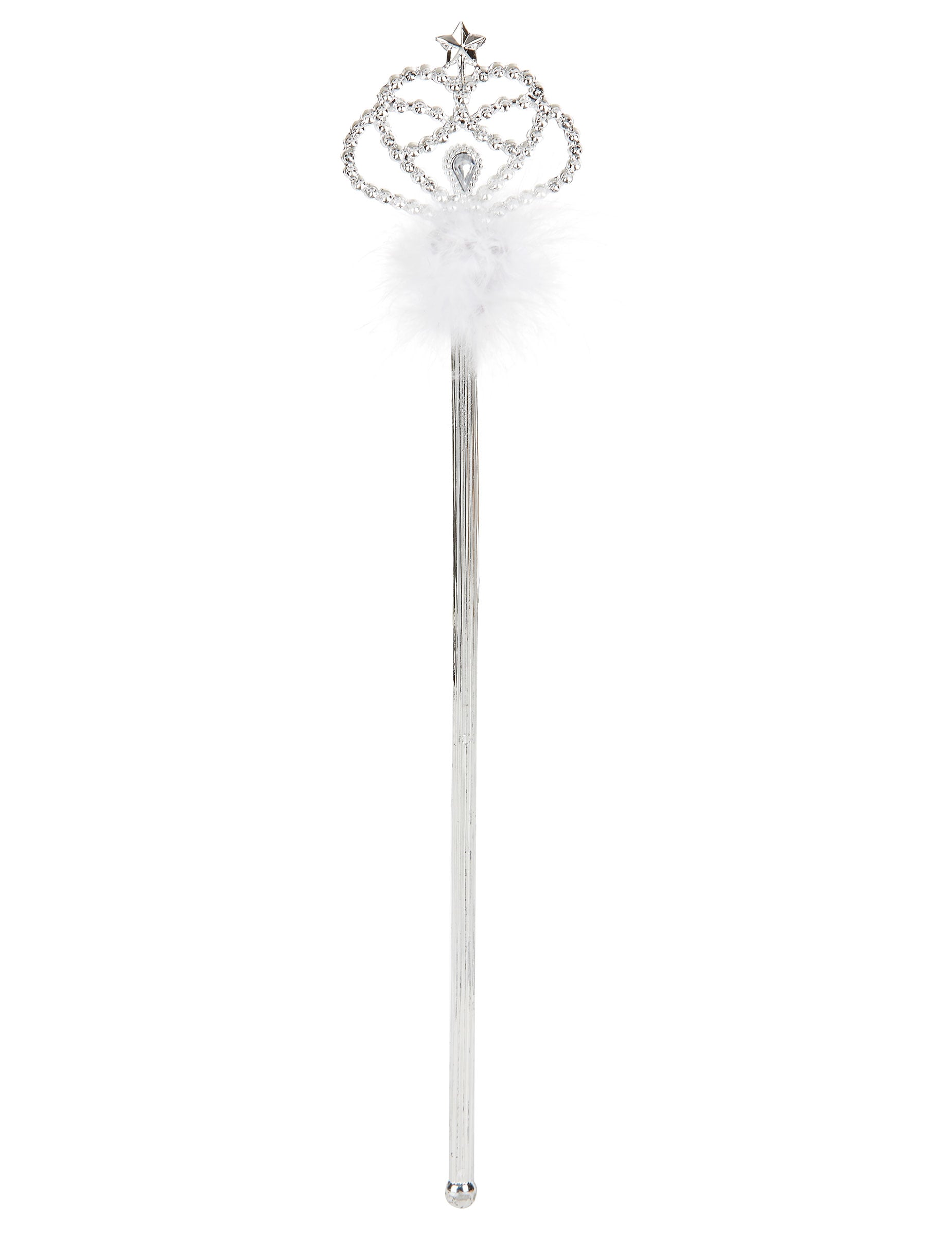 Baguette de princesse pour enfant argentée avec fourrure blanche