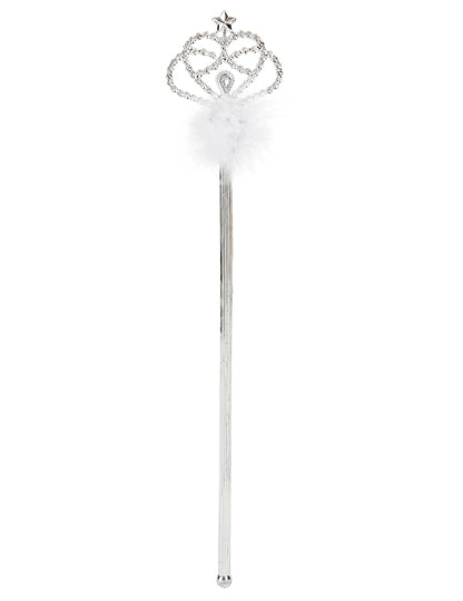 Baguette de princesse pour enfant argentée avec fourrure blanche