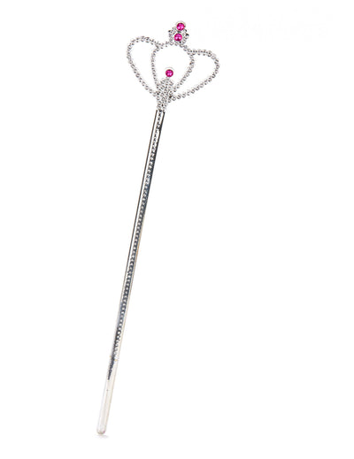 Baguette princesse diamant pour adulte et enfant argentée avec pierres roses
