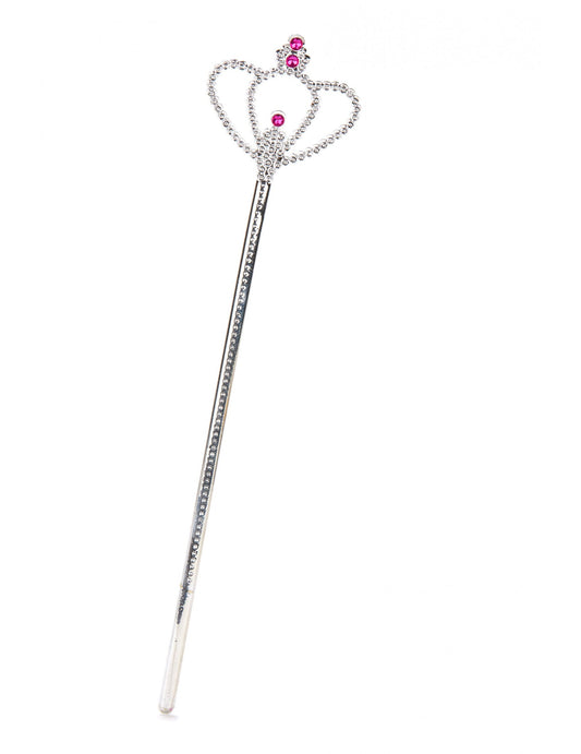 Baguette princesse diamant pour adulte et enfant argentée avec pierres roses