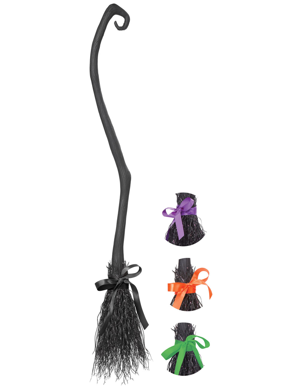Balai de sorcière noir avec rubans interchangeables violet orange et vert
