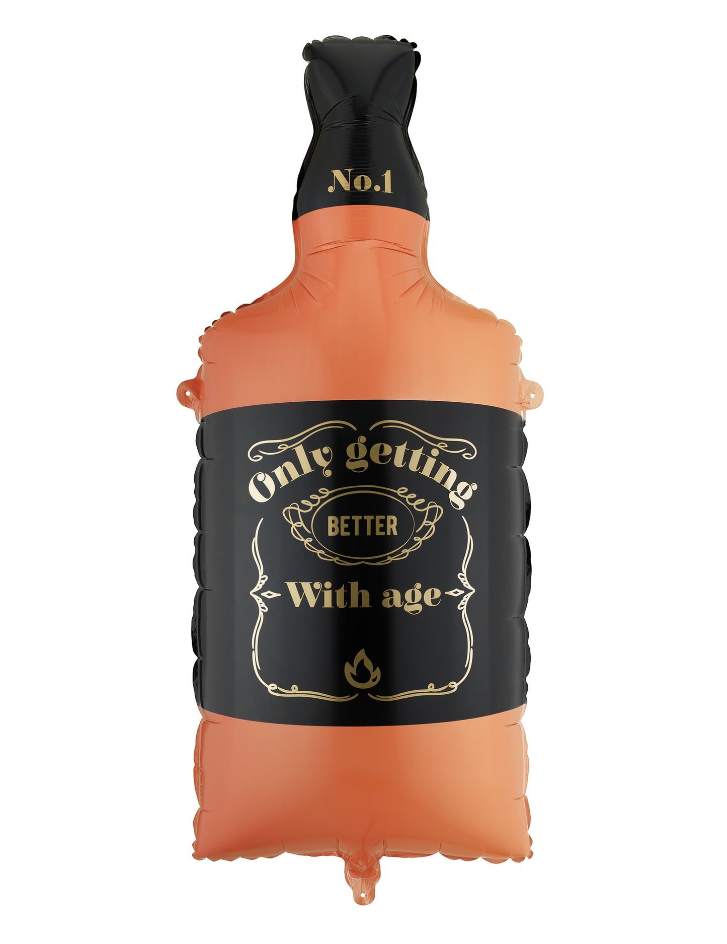 Narancssárga és fekete whisky üveg alakú fóliaballon 34 x 86 cm