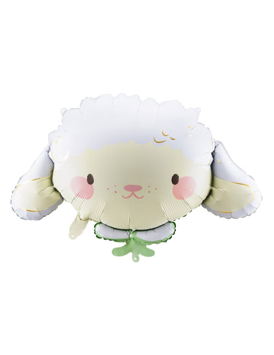 Ballon aluminium Brebis pour enfant blanc et crème avec joues roses