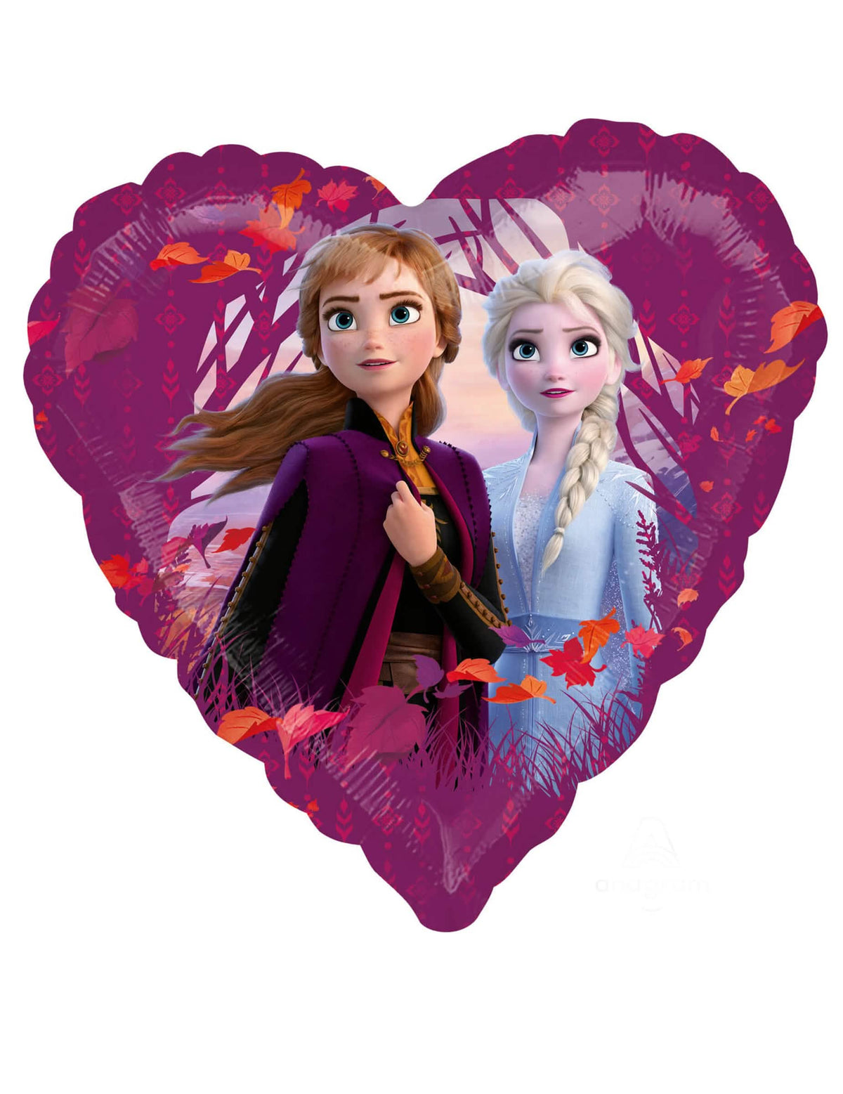 Ballon aluminium cœur La Reine des Neiges 2 violet avec Elsa et Anna