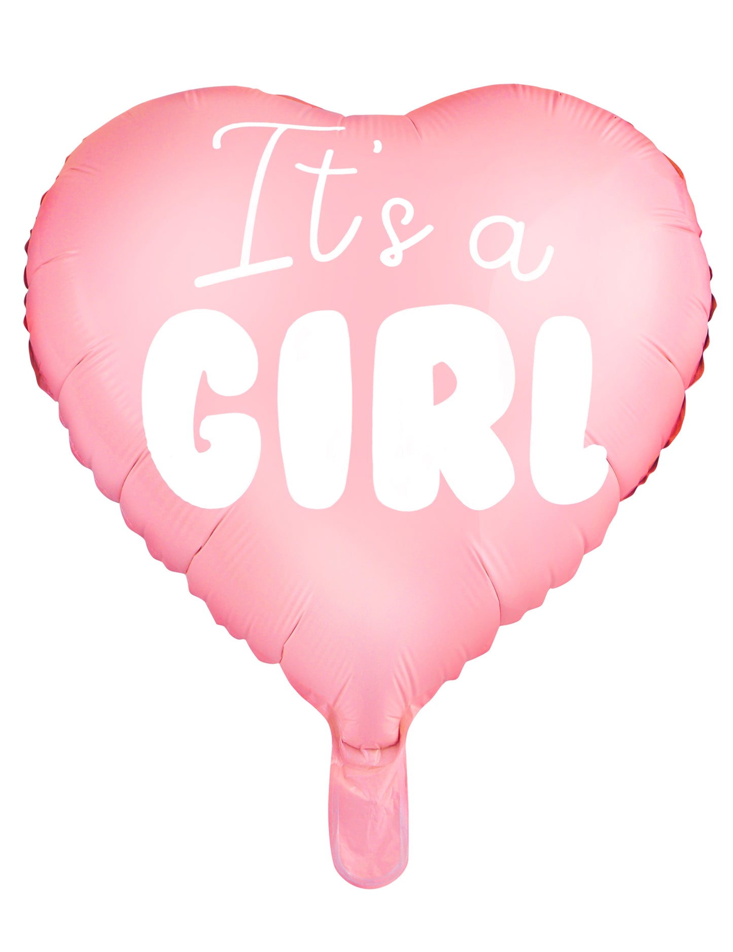 Rózsaszín szív alakú fólia lufi, "Itt a girl 45" cm babaváró bulira