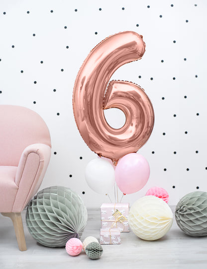 Chiffre 6 du ballon aluminium chiffre pour fête rose gold