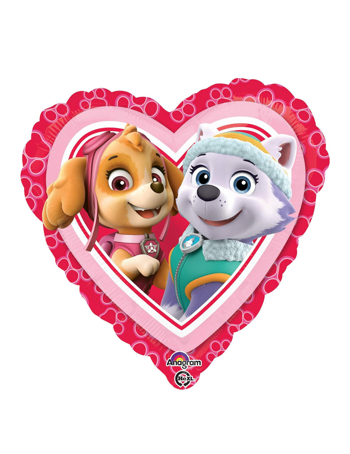 Ballon aluminium en forme de coeur Pat'Patrouille pour enfant rose et rouge avec Stella et Everest